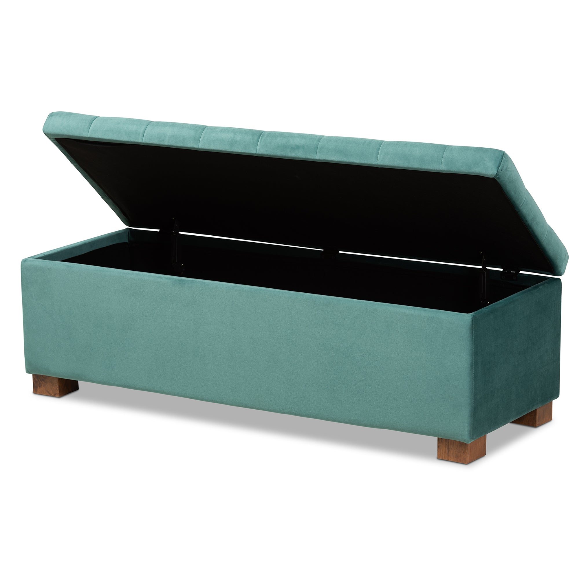 Roanoke Modern and Contemporary Teal Blue Velvet Fabric Upholstered Grid-Tufted Storage Ottoman Bench