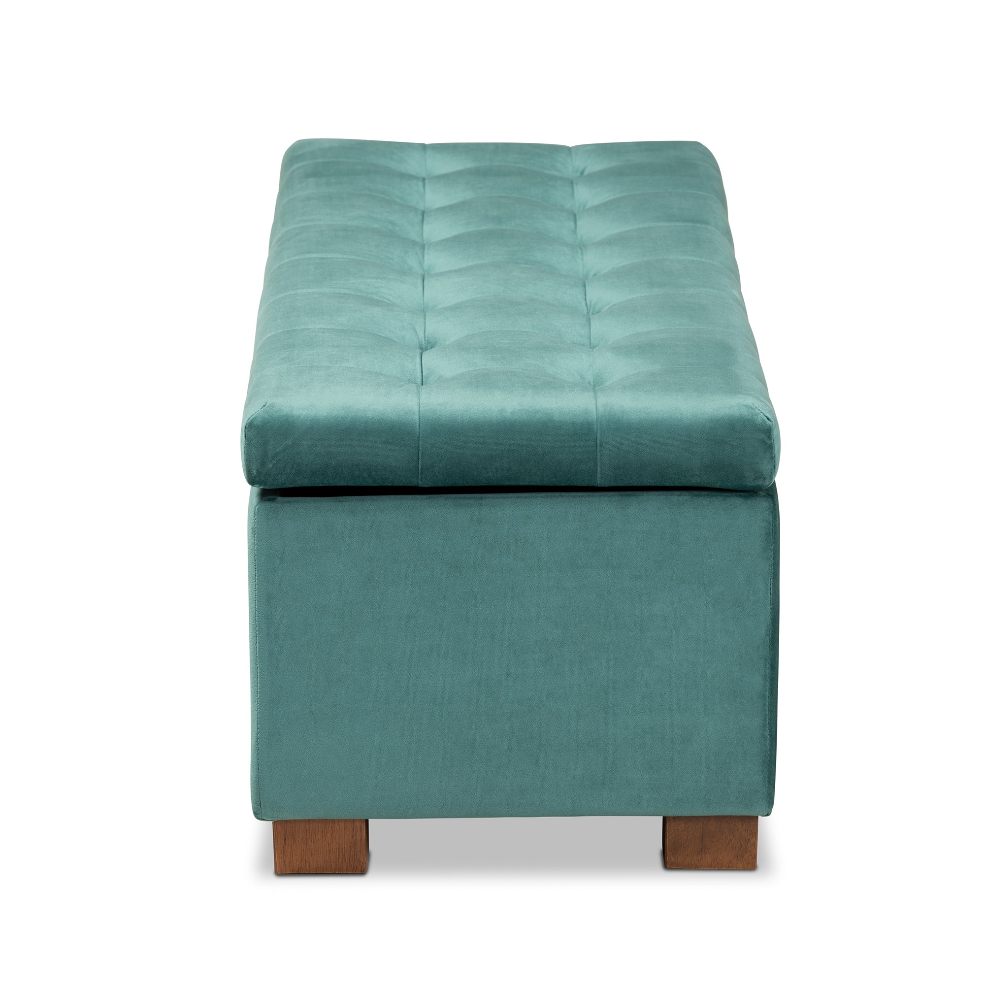 Roanoke Modern and Contemporary Teal Blue Velvet Fabric Upholstered Grid-Tufted Storage Ottoman Bench