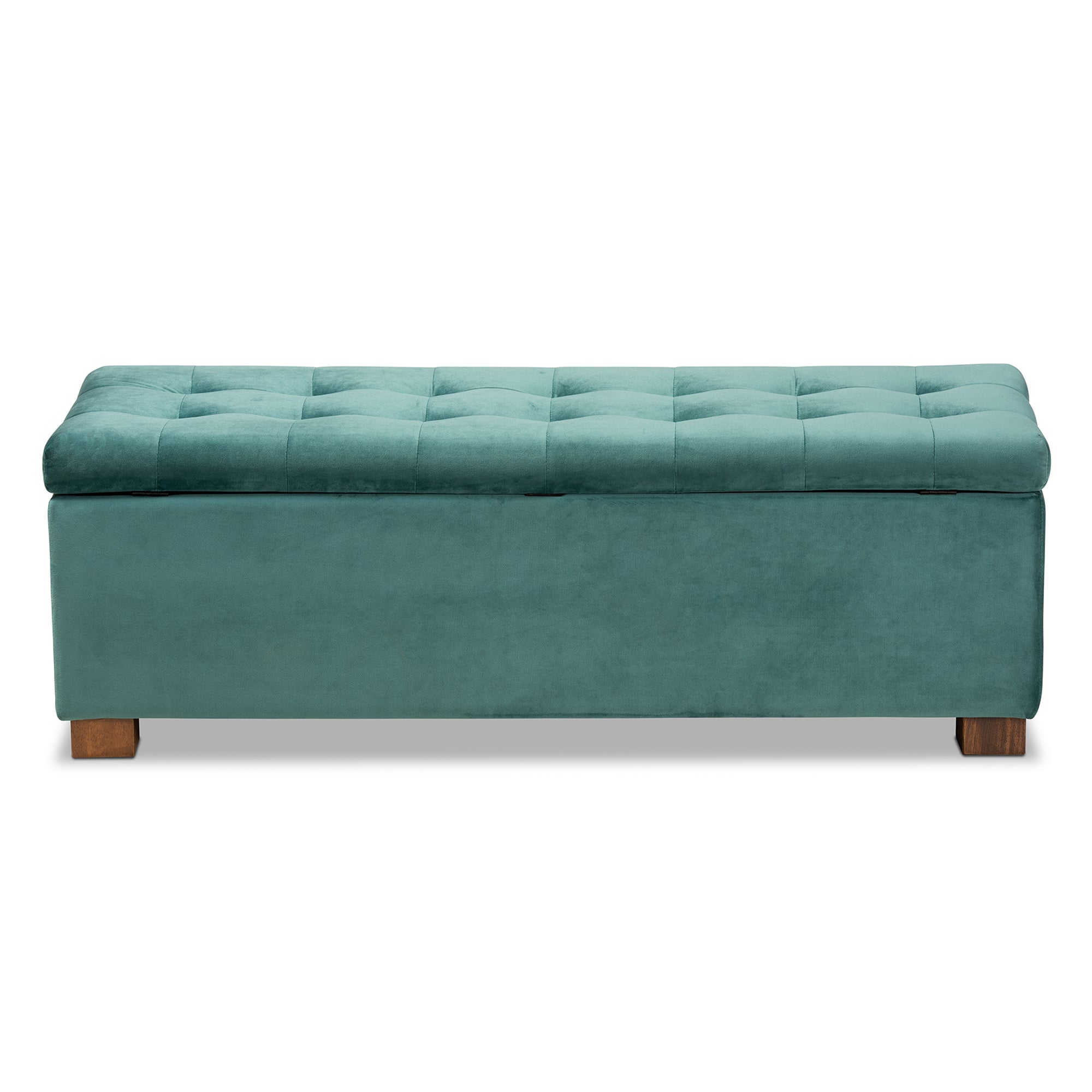 Roanoke Modern and Contemporary Teal Blue Velvet Fabric Upholstered Grid-Tufted Storage Ottoman Bench