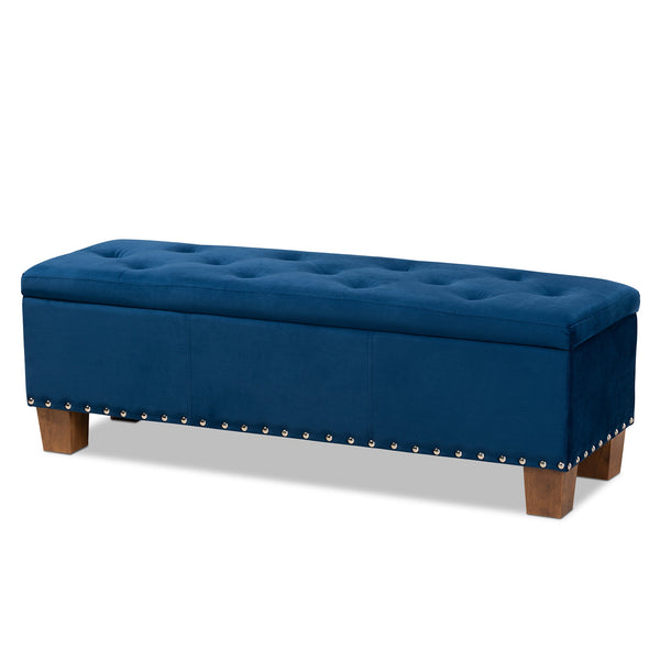 Hannah Modern and Contemporary Navy Velvet Fabric Upholstered Button-Tufted Storage Ottoman Bench
