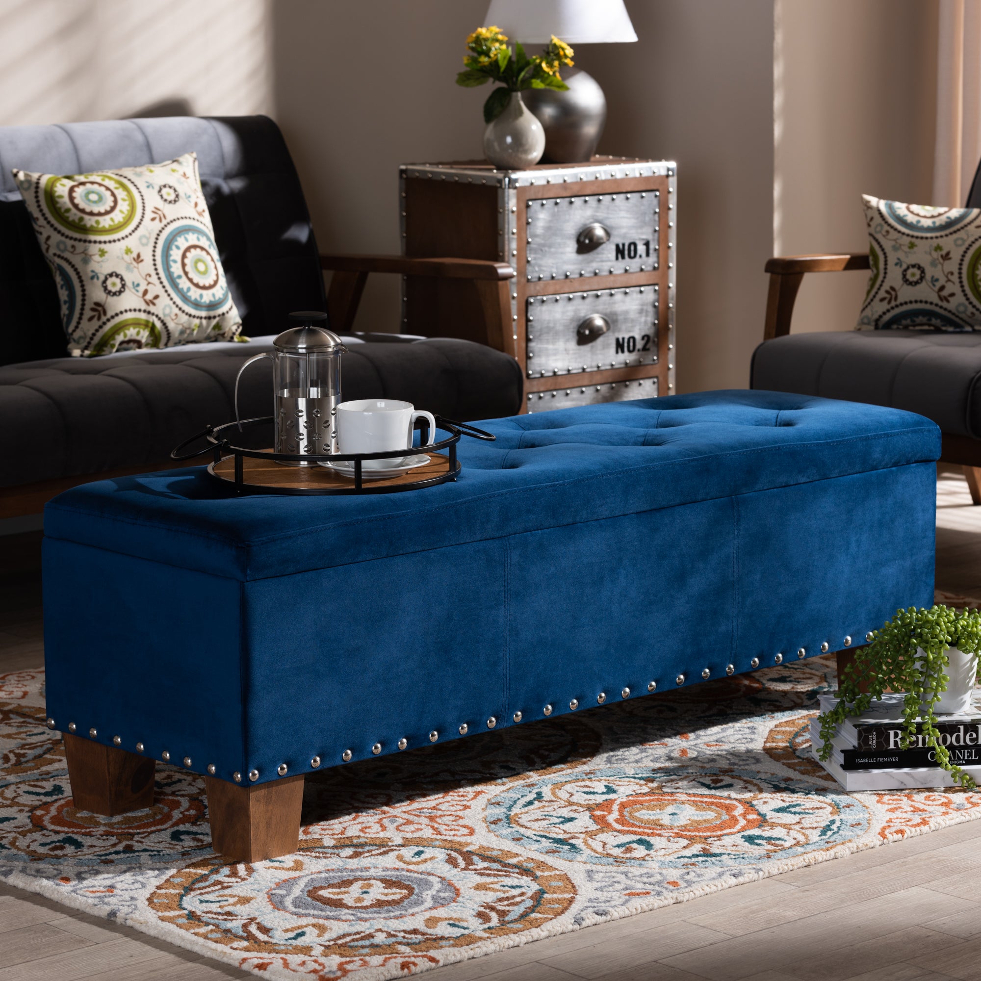 Hannah Modern and Contemporary Velvet Fabric Upholstered Button-Tufted Storage Ottoman Bench