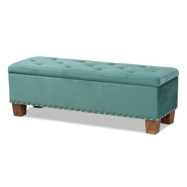 Hannah Modern and Contemporary Teal Blue Velvet Fabric Upholstered Button-Tufted Storage Ottoman Bench