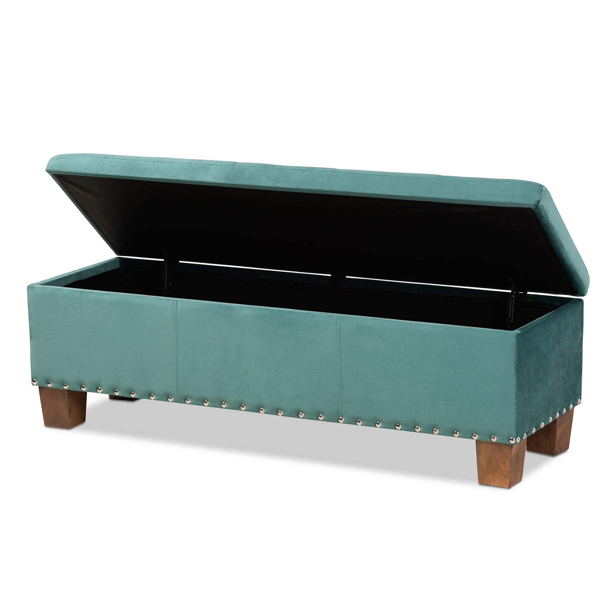 Hannah Modern and Contemporary Teal Blue Velvet Fabric Upholstered Button-Tufted Storage Ottoman Bench