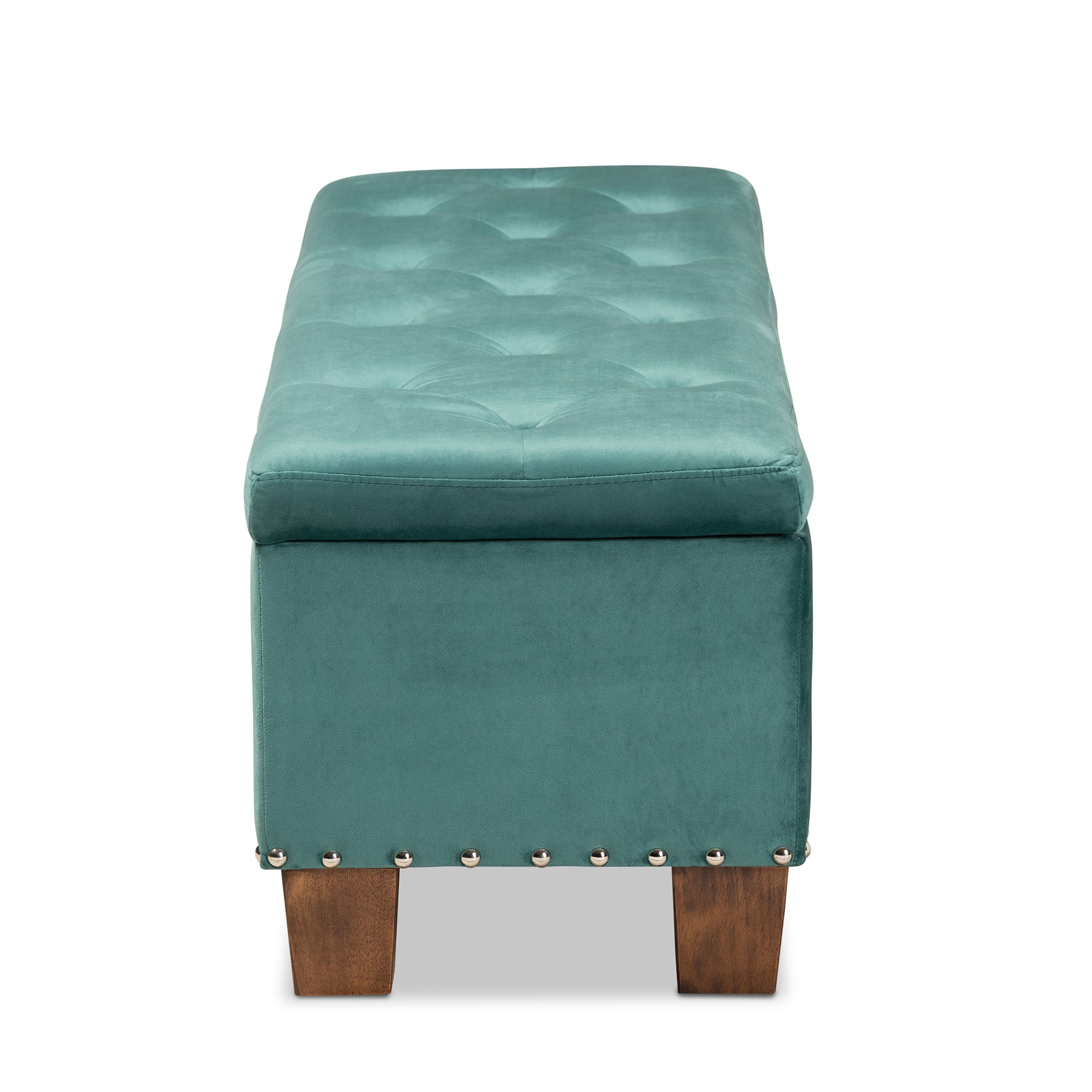 Hannah Modern and Contemporary Teal Blue Velvet Fabric Upholstered Button-Tufted Storage Ottoman Bench