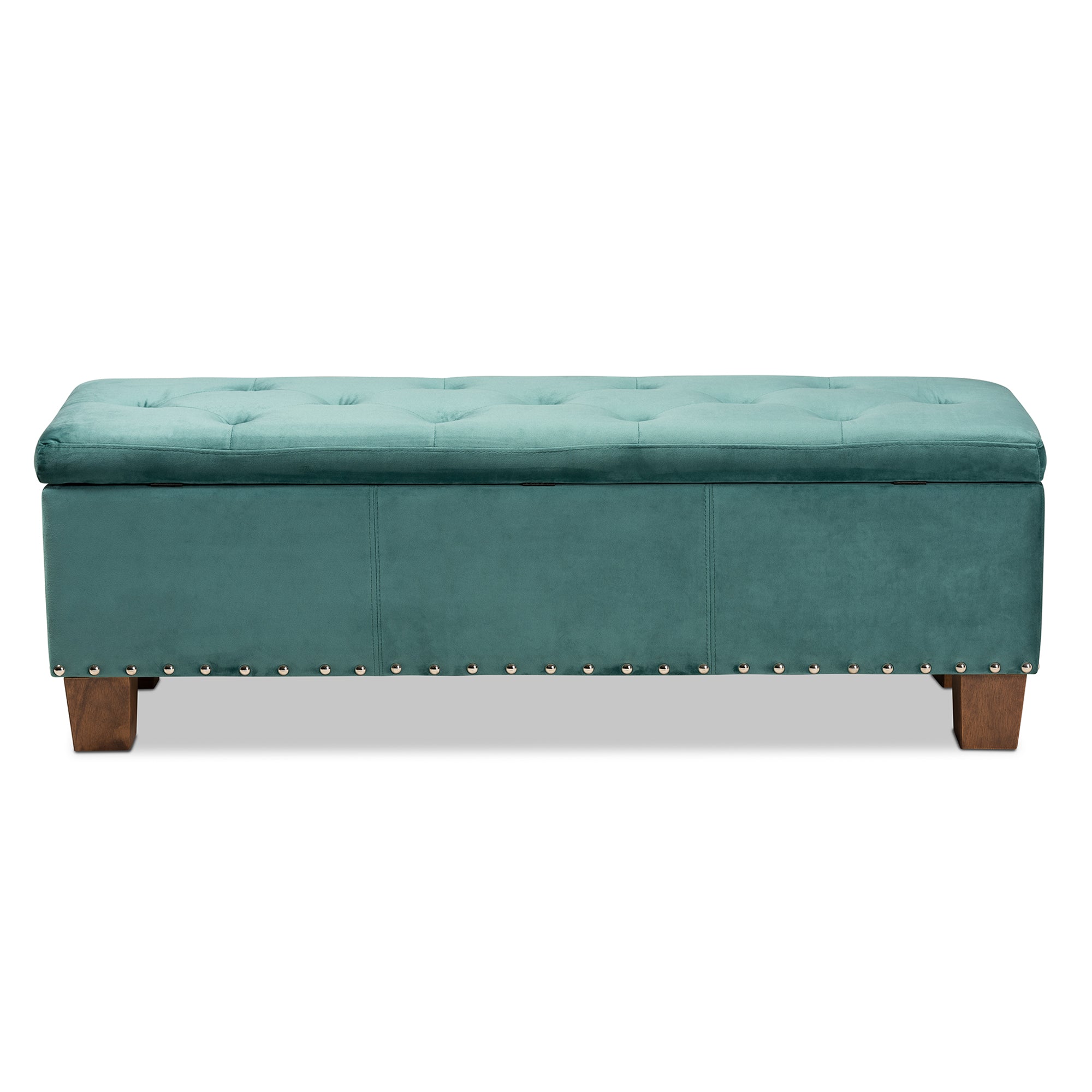 Hannah Modern and Contemporary Teal Blue Velvet Fabric Upholstered Button-Tufted Storage Ottoman Bench