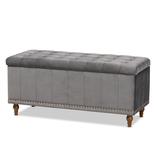 Kaylee Modern and Contemporary Grey Velvet Fabric Upholstered Button-Tufted Storage Ottoman Bench