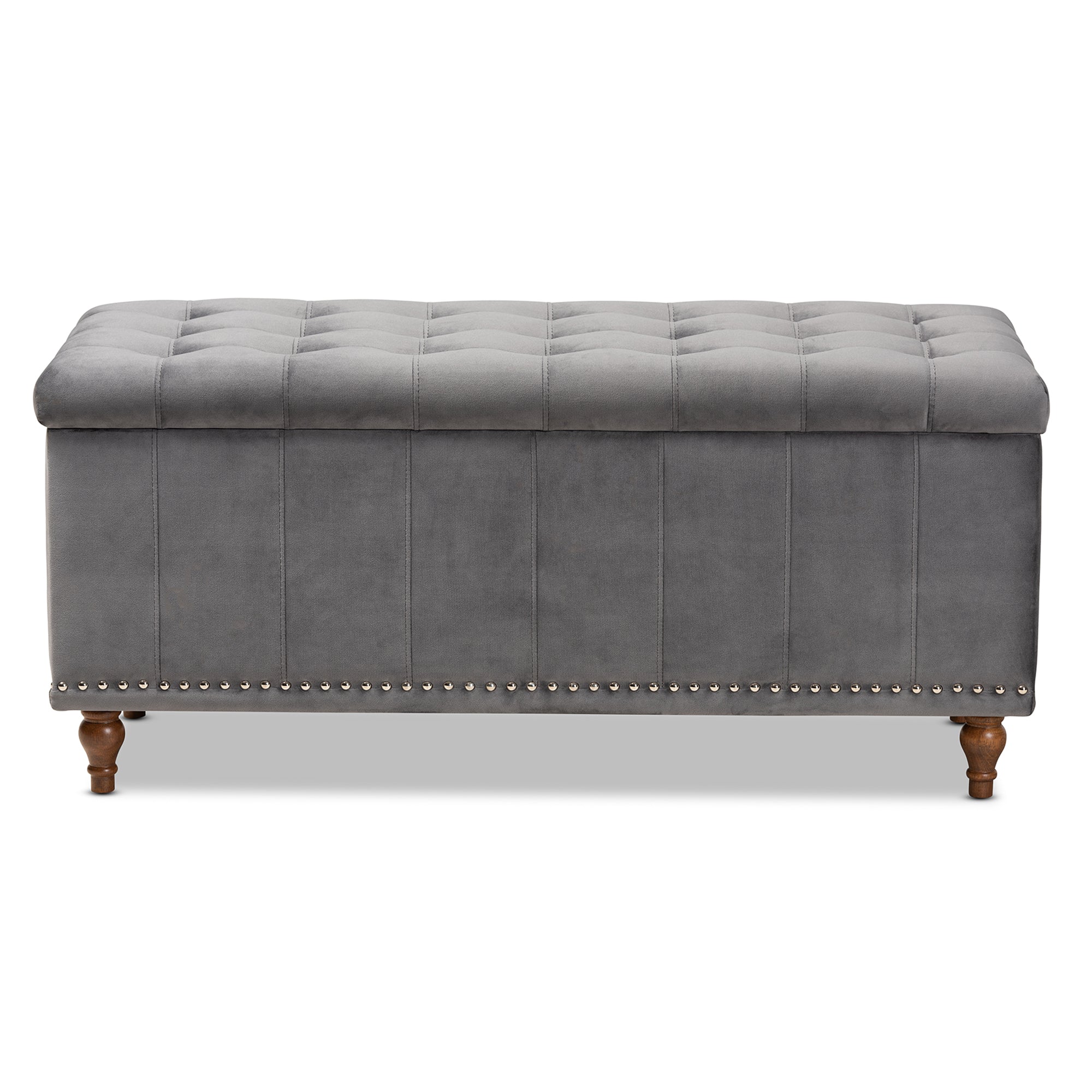 Kaylee Modern and Contemporary Grey Velvet Fabric Upholstered Button-Tufted Storage Ottoman Bench