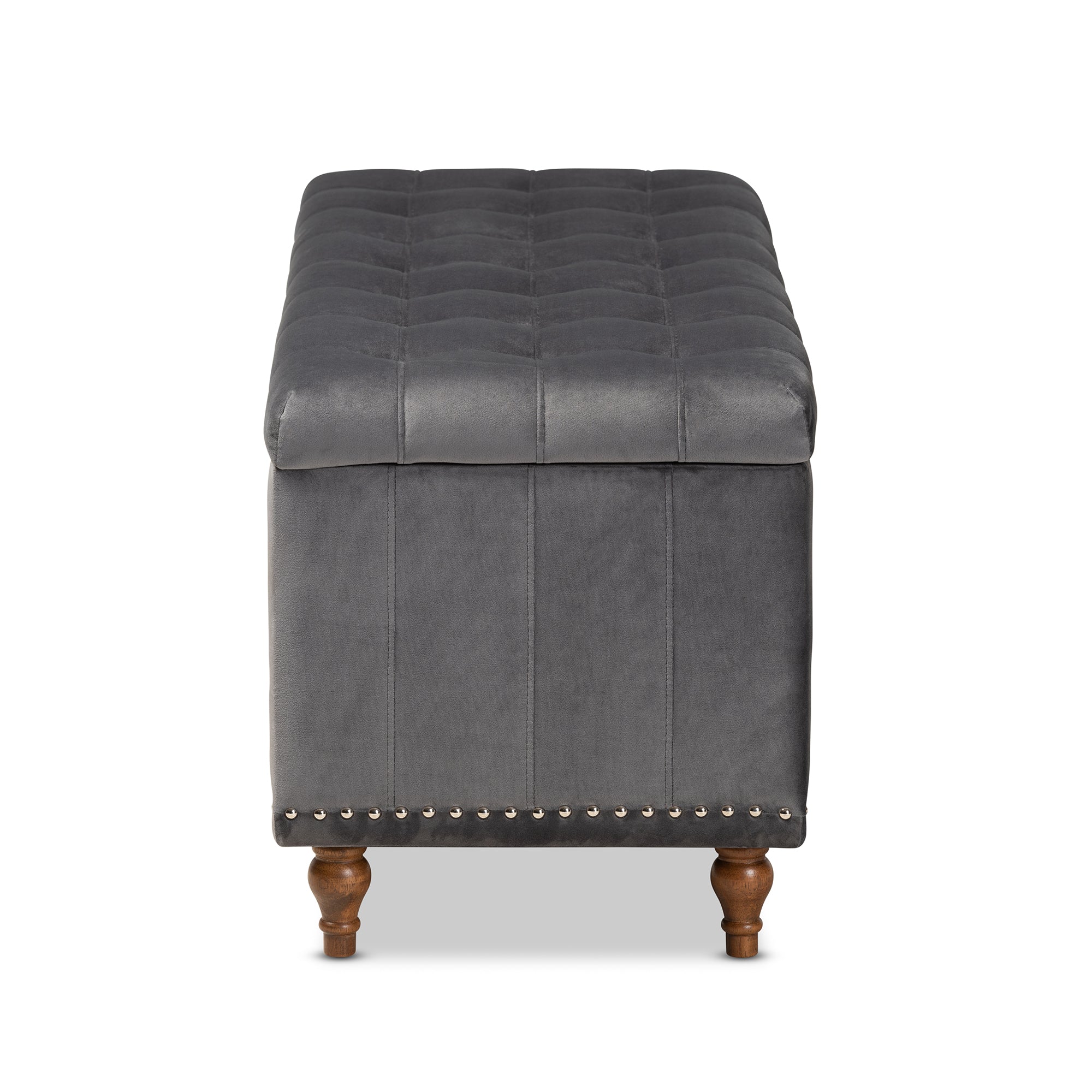 Kaylee Modern and Contemporary Grey Velvet Fabric Upholstered Button-Tufted Storage Ottoman Bench
