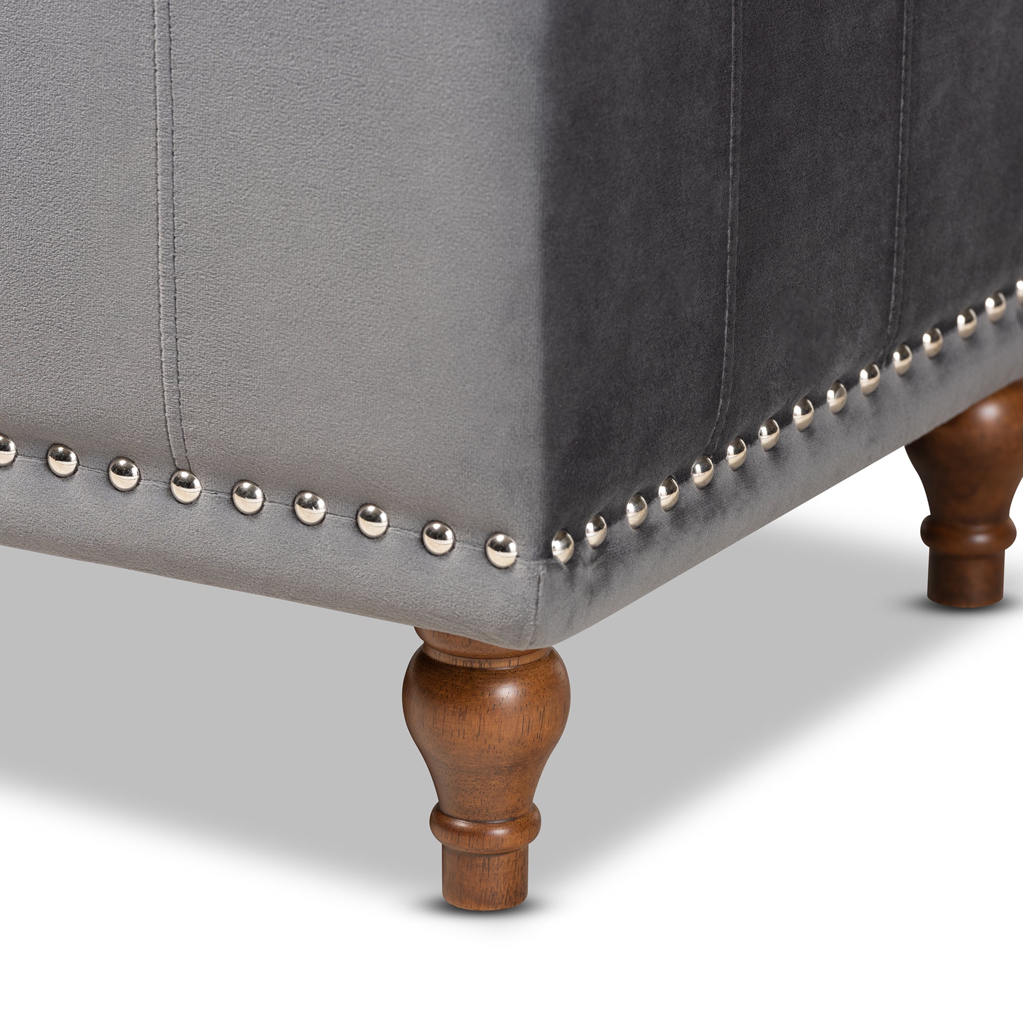 Kaylee Modern and Contemporary Grey Velvet Fabric Upholstered Button-Tufted Storage Ottoman Bench