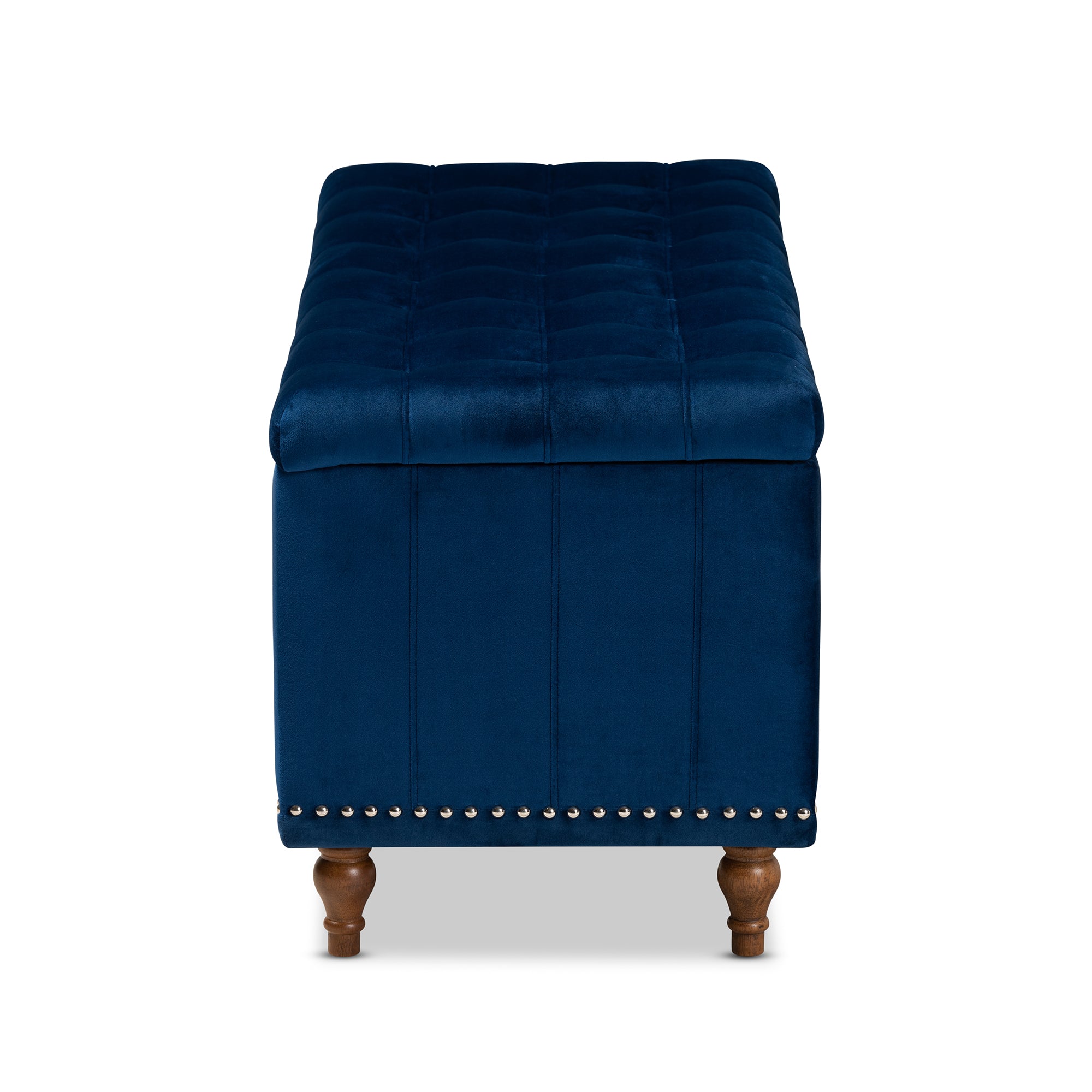 Kaylee Modern and Contemporary Navy Blue Velvet Fabric Upholstered Button-Tufted Storage Ottoman Bench