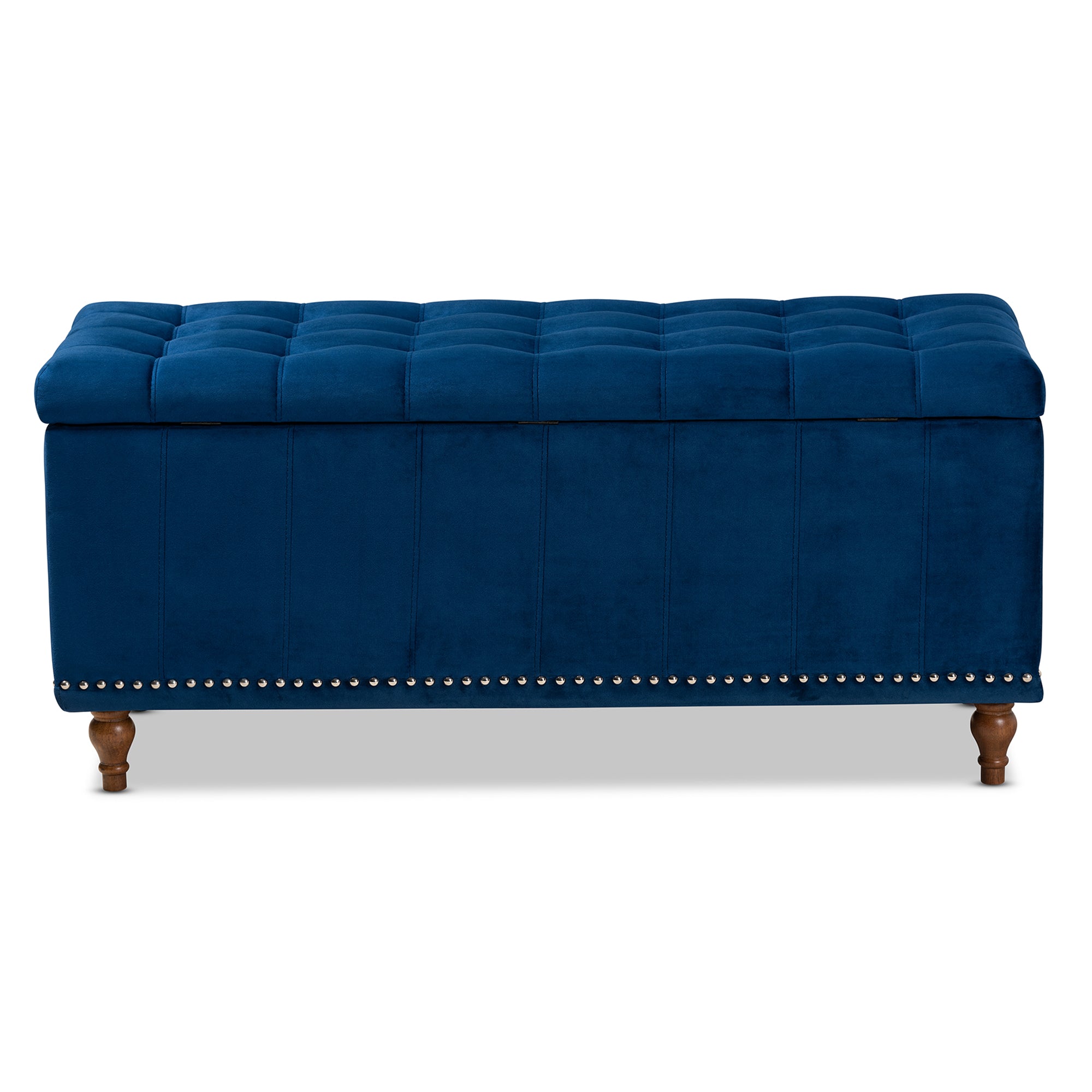 Kaylee Modern and Contemporary Navy Blue Velvet Fabric Upholstered Button-Tufted Storage Ottoman Bench