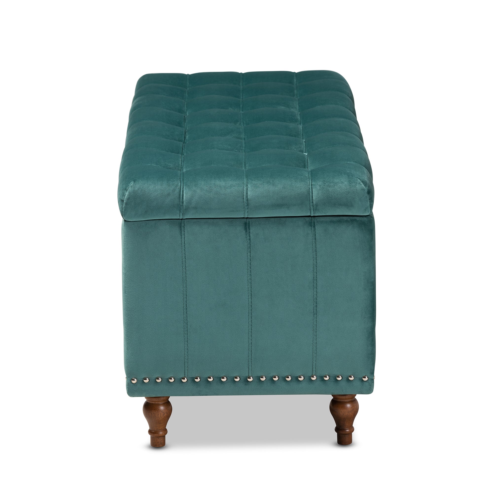 Kaylee Modern and Contemporary Teal Blue Velvet Fabric Upholstered Button-Tufted Storage Ottoman Bench