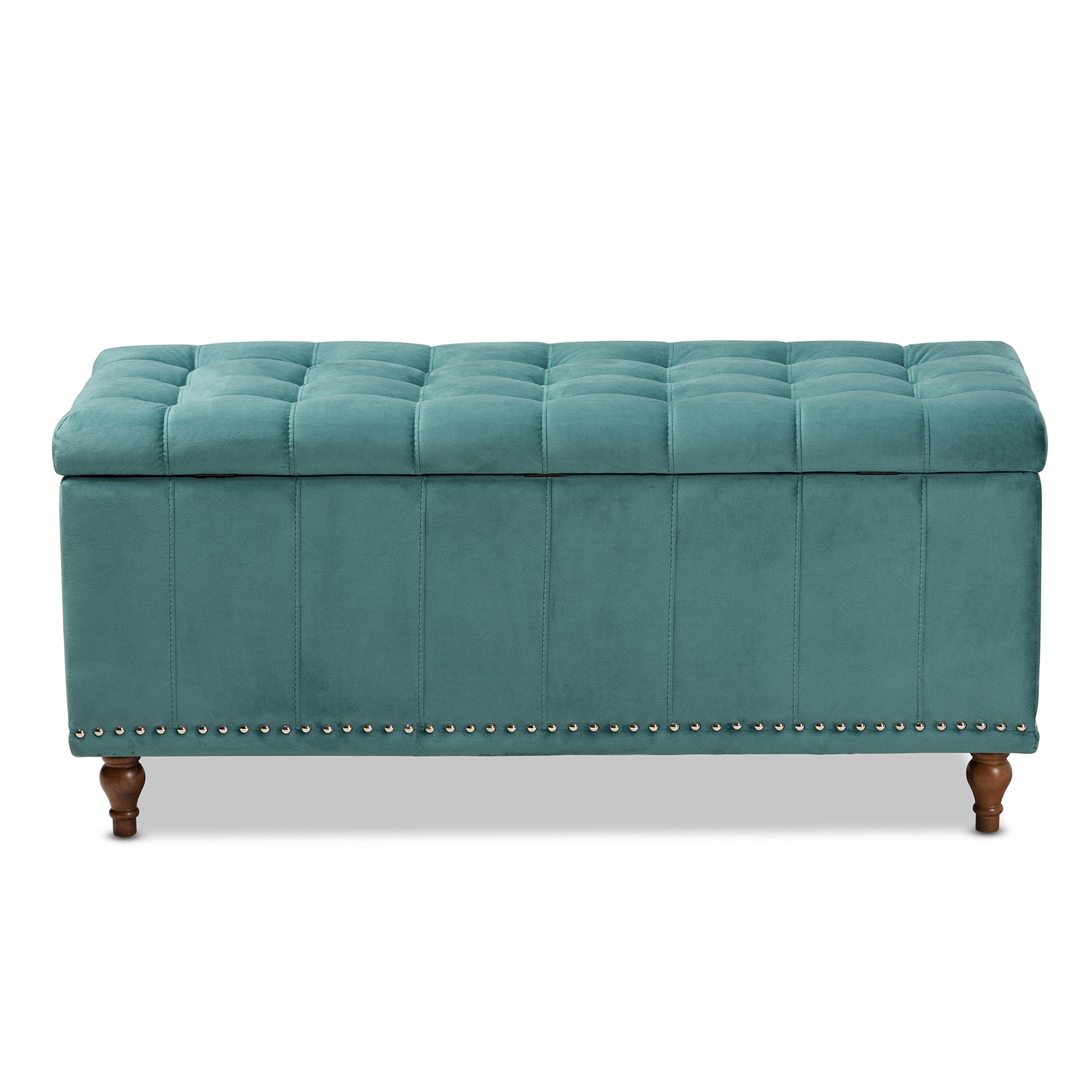 Kaylee Modern and Contemporary Teal Blue Velvet Fabric Upholstered Button-Tufted Storage Ottoman Bench