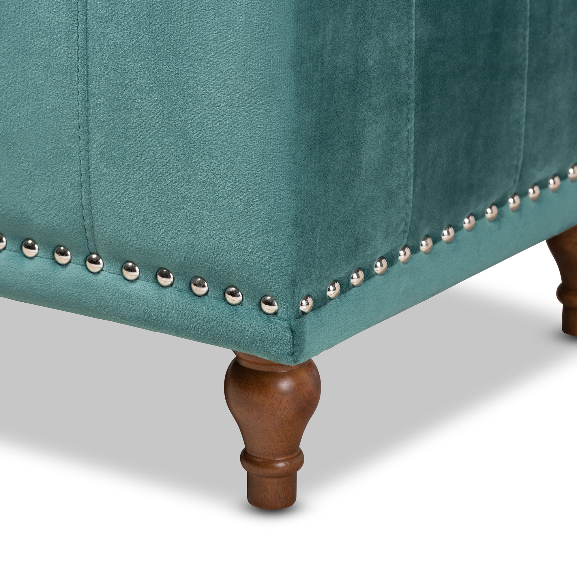 Kaylee Modern and Contemporary Teal Blue Velvet Fabric Upholstered Button-Tufted Storage Ottoman Bench