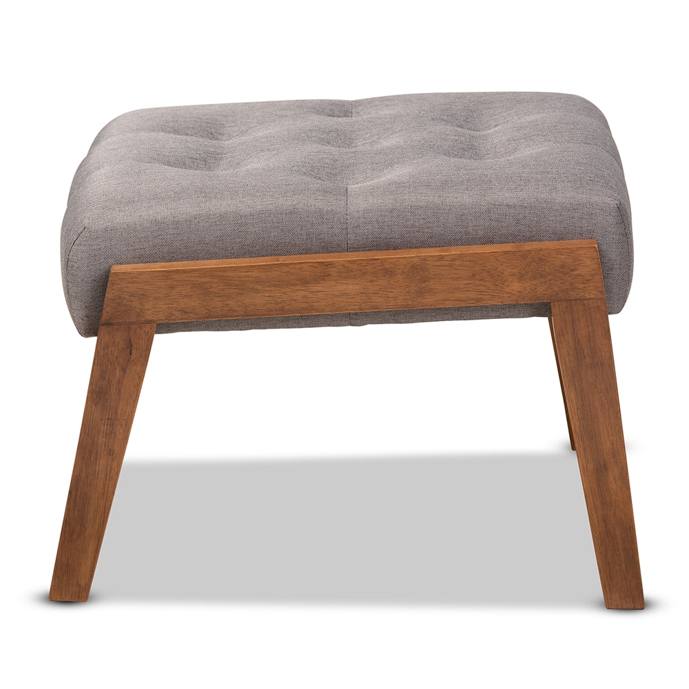 Naeva Mid-Century Modern Grey Fabric Upholstered Walnut Finished Wood Footstool