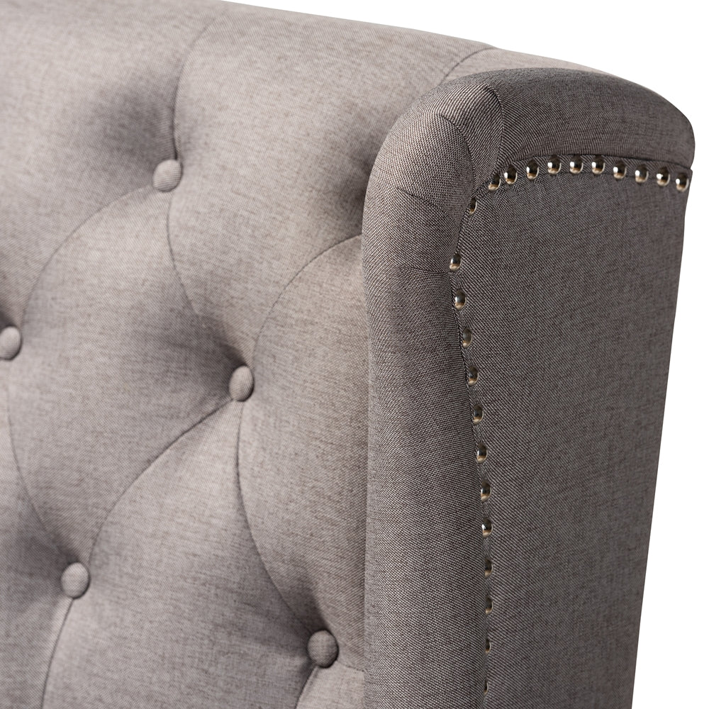 Alira Modern and Contemporary Grey Fabric Upholstered Walnut Finished Wood Button Tufted Bar Stool Bench