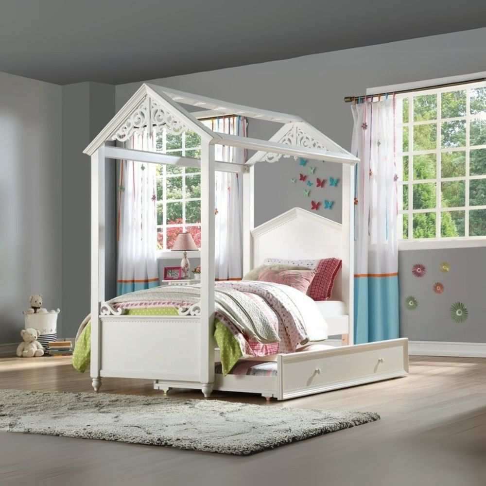 Appia Rapunzel Twin Bed in White Finish – Stylish Upholstered Bed for Kids