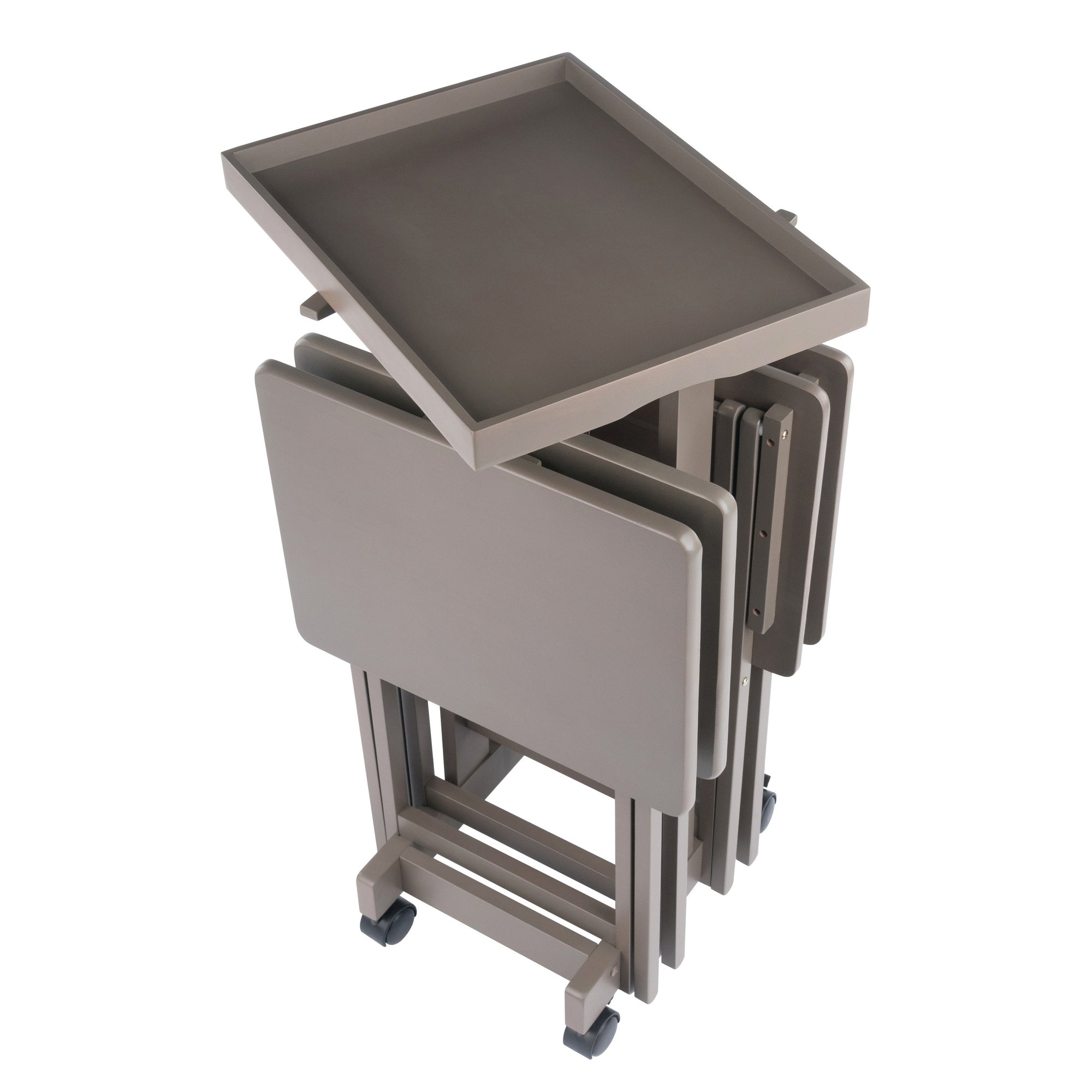Isabelle 6-Pc Snack Table Set with Removable Serving Tray, Oyster Gray