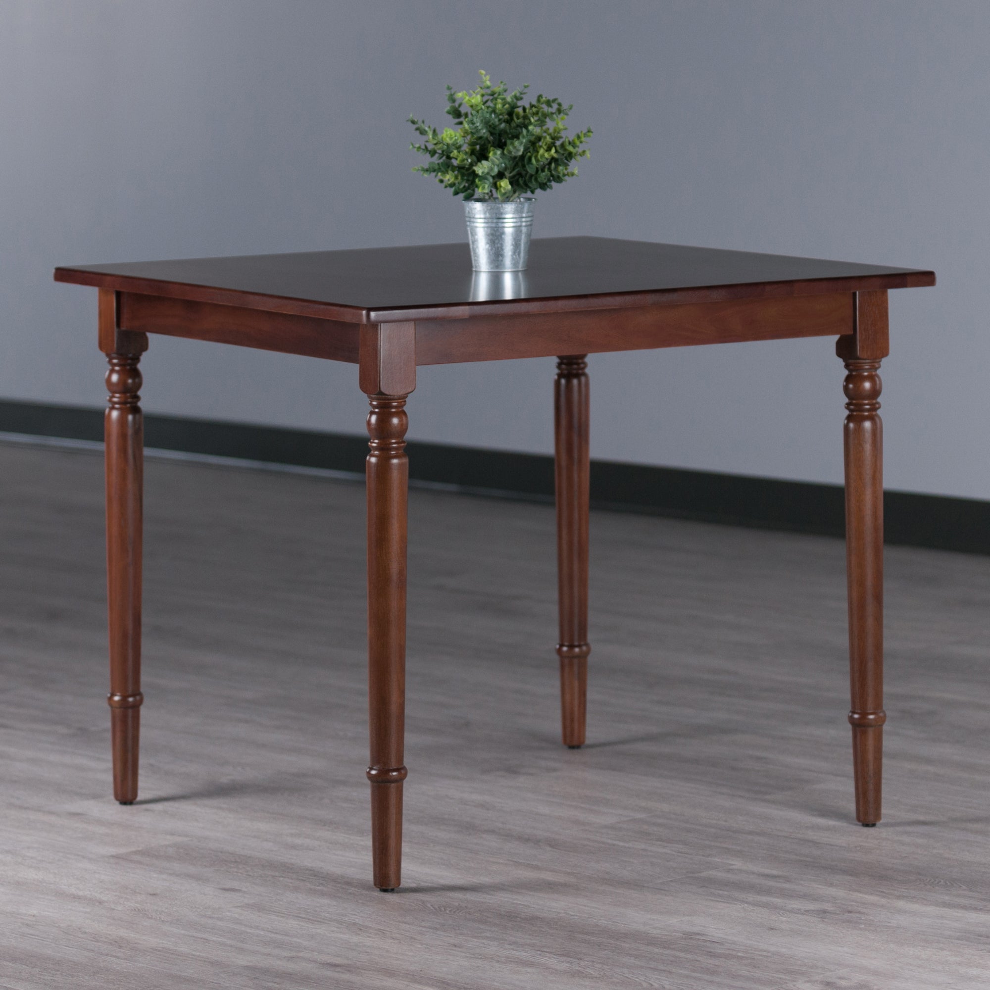 Sasha Square Dining Table with Elegantly Turned Legs in Brown Finish, 29.83" H X 35.68" W X 35.68" D