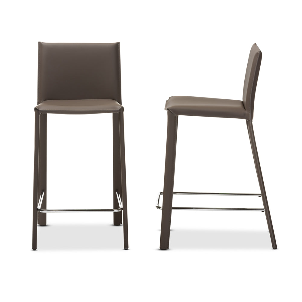 Crawford Modern and Contemporary Taupe Leather Upholstered Counter Height Stool (Set of 2)