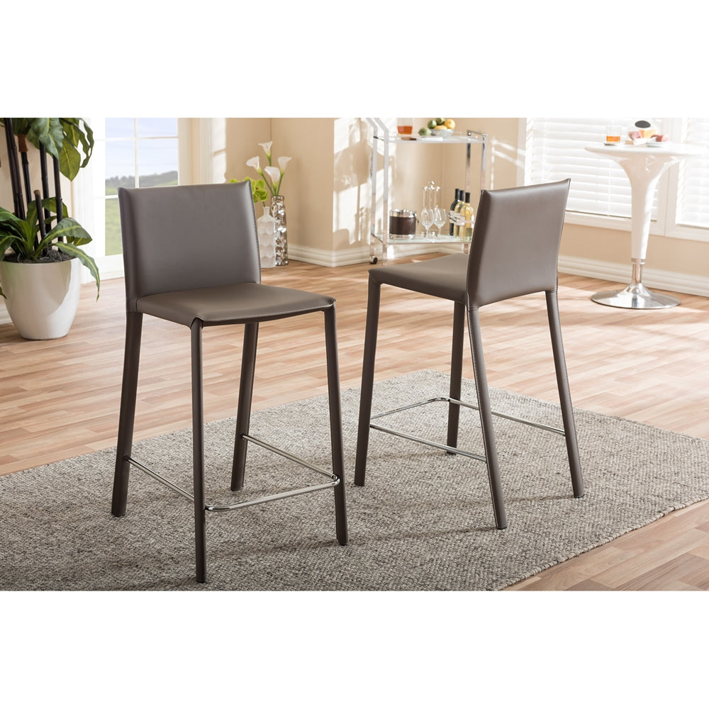 Crawford Modern and Contemporary Taupe Leather Upholstered Counter Height Stool (Set of 2)
