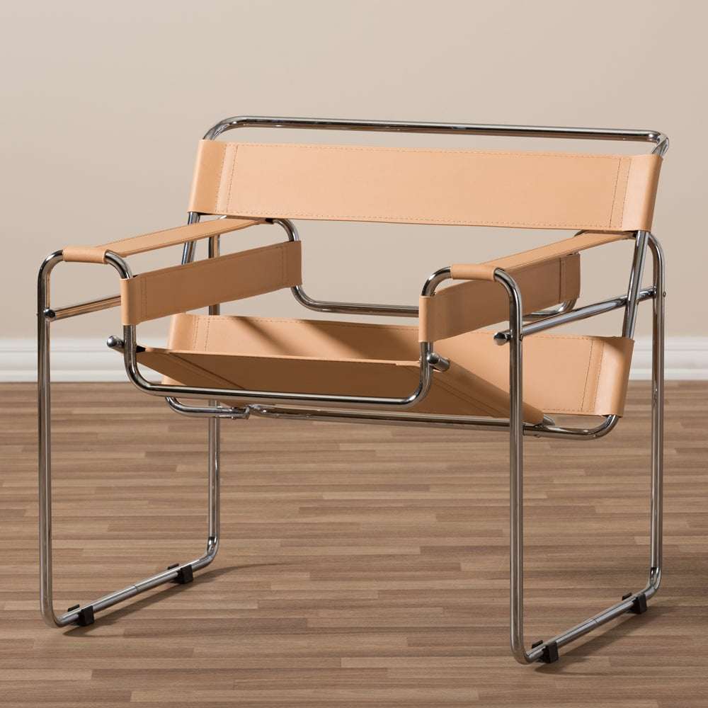 Jericho Tan Leather Mid-Century Modern Accent Chair