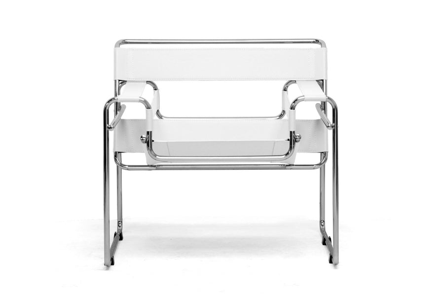 Jericho Cream Leather White Mid-Century Modern Accent Chair