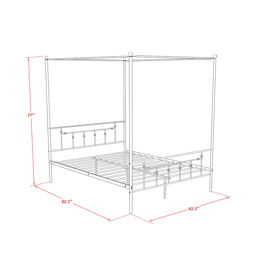 Anniston Canopy Bed with Deluxe Style Headboard and Footboard - Luxurious Metal Frame in Powder Coating Black