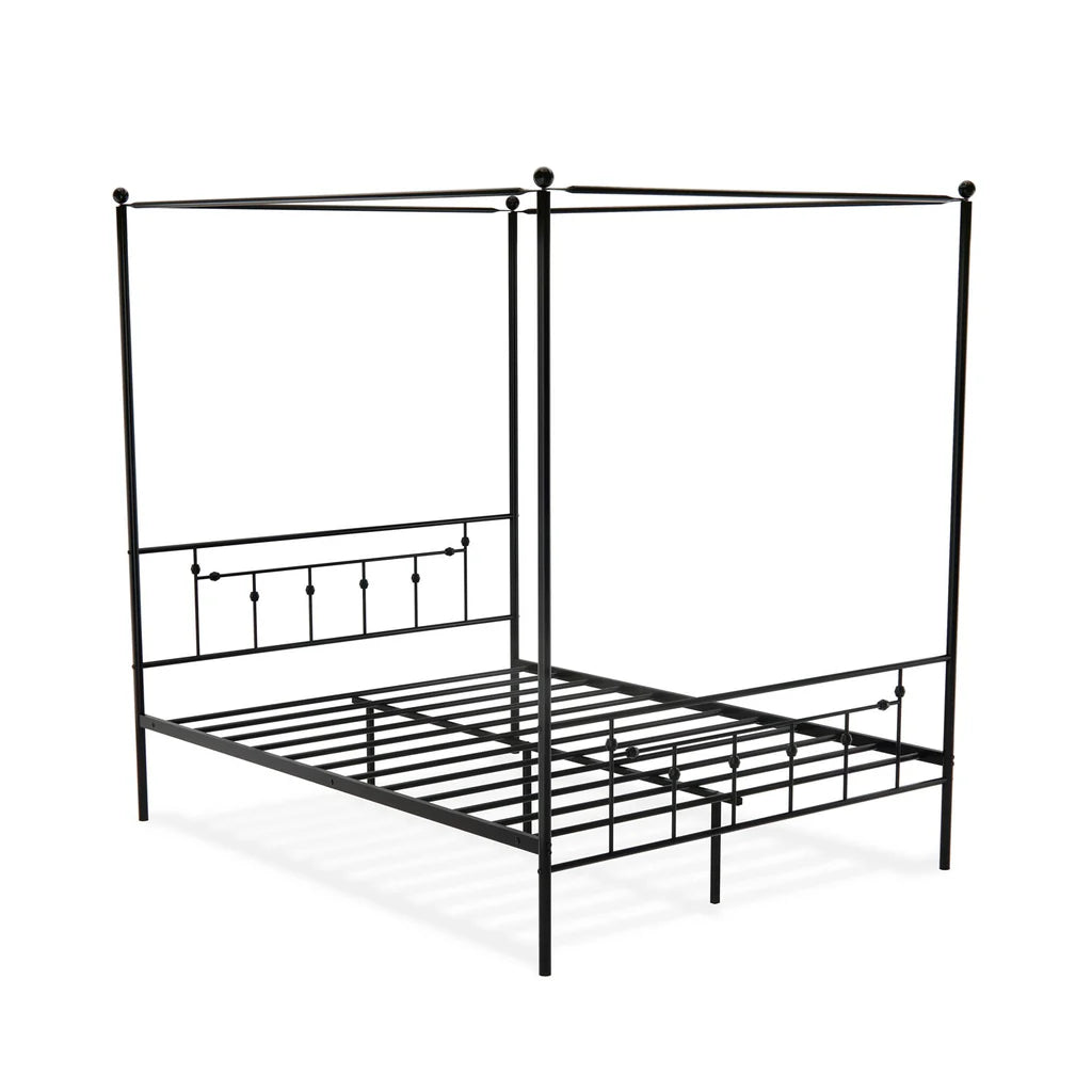 Anniston Canopy Bed with Deluxe Style Headboard and Footboard - Luxurious Metal Frame in Powder Coating Black