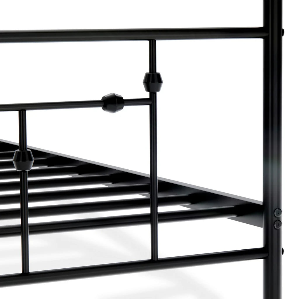 Anniston Canopy Bed with Deluxe Style Headboard and Footboard - Luxurious Metal Frame in Powder Coating Black