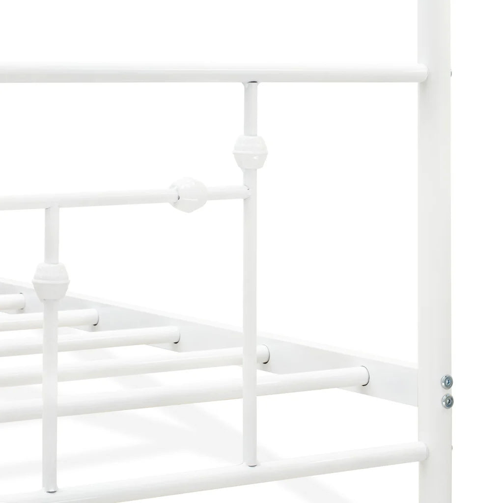 Anniston Queen Bed with Luxurious Style Headboard and Footboard - Canopy Metal Frame in Powder Coating White