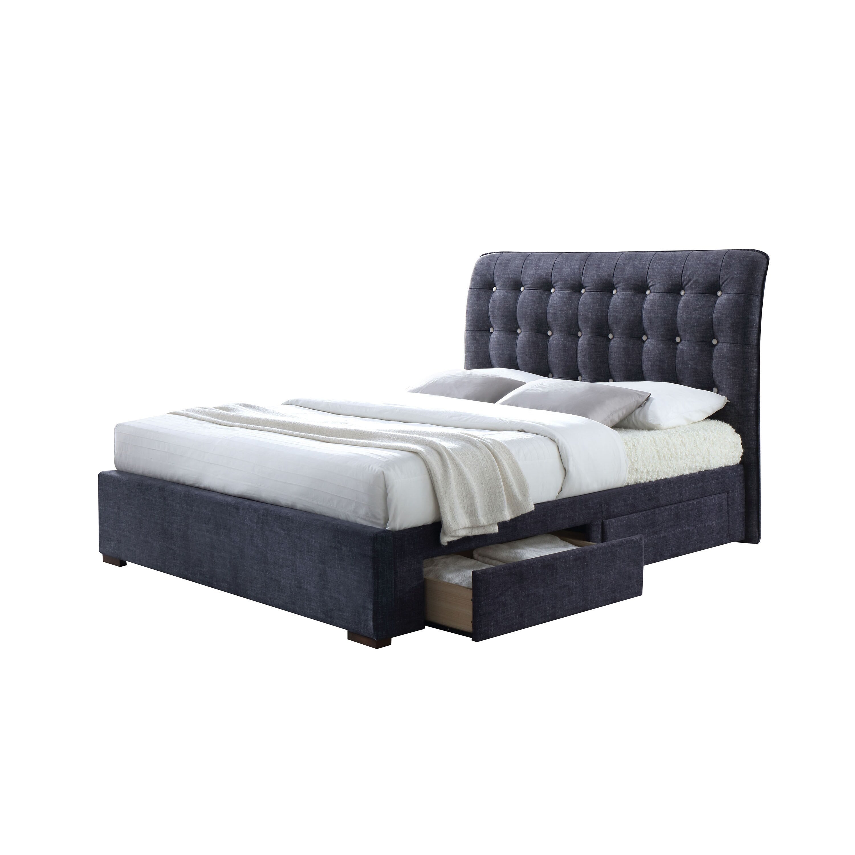 Drorit Eastern King Bed w/Storage, Dark Gray Fabric