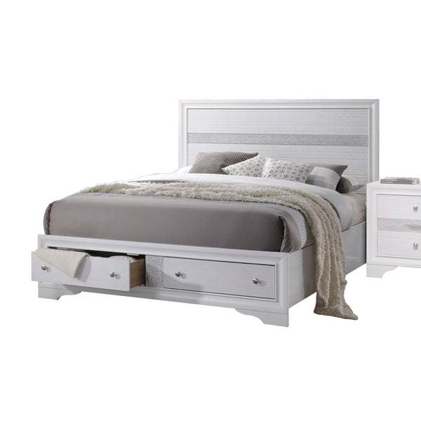 Naima Collection King Bed White – Contemporary Storage Bed with Sleek Design