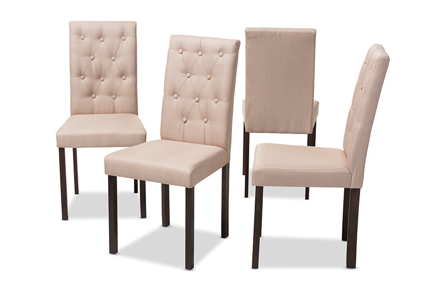 Gardner Modern and Contemporary Dark Brown Finished Beige Fabric Upholstered Dining Chair (Set of 4)