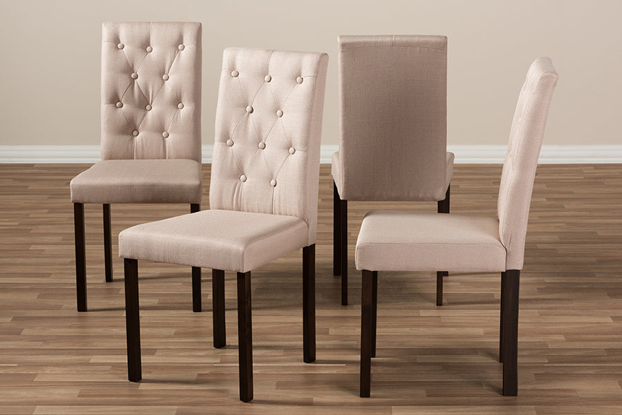 Gardner Modern and Contemporary Dark Brown Finished Beige Fabric Upholstered Dining Chair (Set of 4)