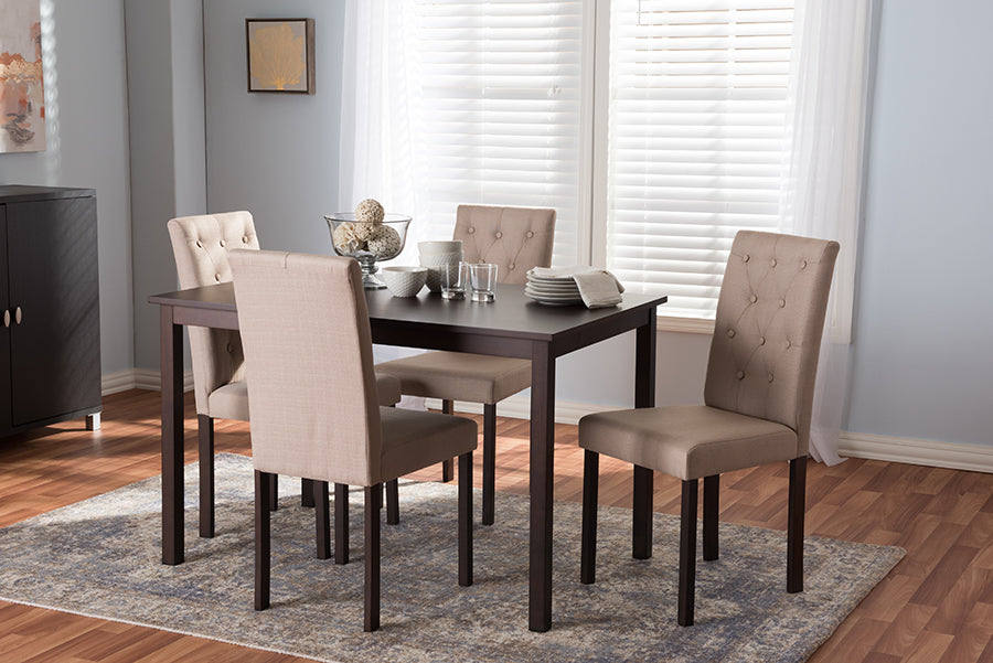 Gardner Modern and Contemporary 5-Piece Dark Brown Finished Beige Fabric Upholstered Dining Set 