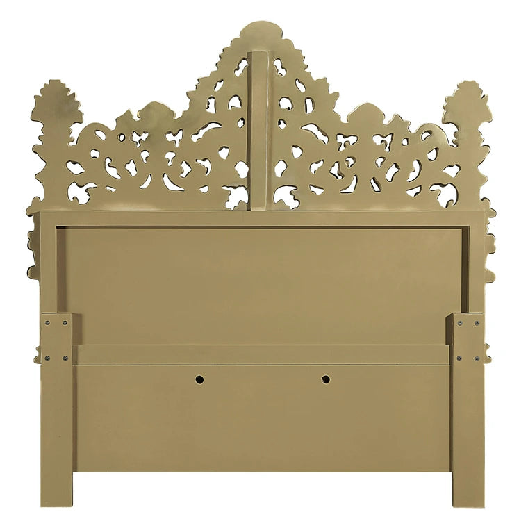 Seville Eastern King Bed, Synthetic Leather & Gold Finish