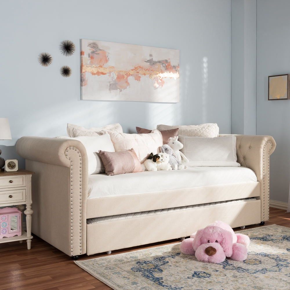 Mabelle Modern and Contemporary Beige Fabric Trundle Daybed