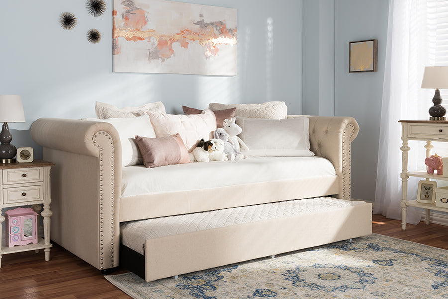 Mabelle Modern and Contemporary Beige Fabric Trundle Daybed
