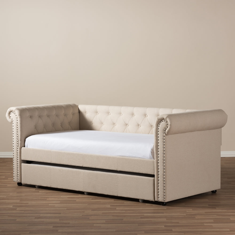 Mabelle Brown Faux Leather Upholstered Daybed with Trundle