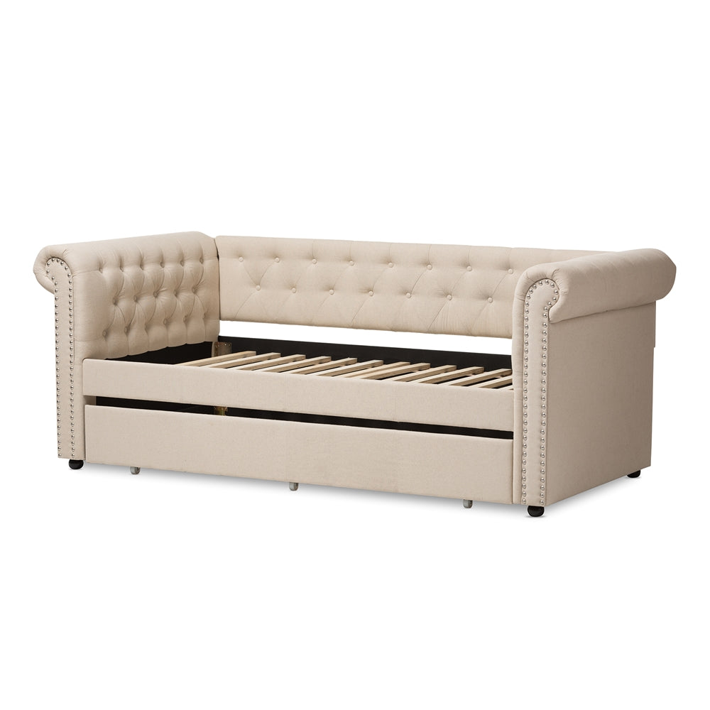 Mabelle Modern and Contemporary Beige Fabric Trundle Daybed