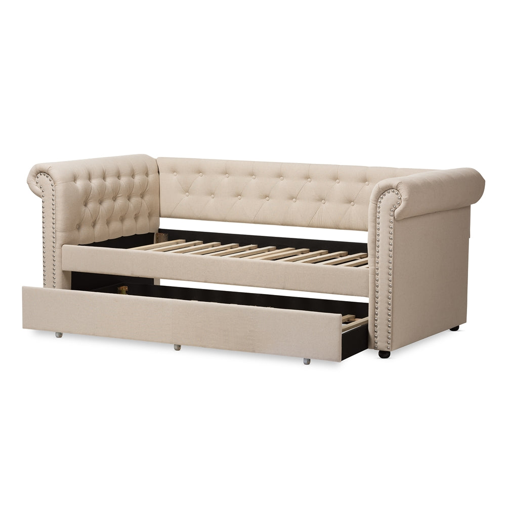 Mabelle Modern and Contemporary Beige Fabric Trundle Daybed