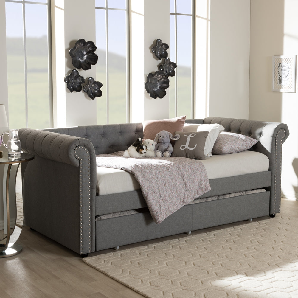 Mabelle Modern and Contemporary Grey Fabric Trundle Daybed