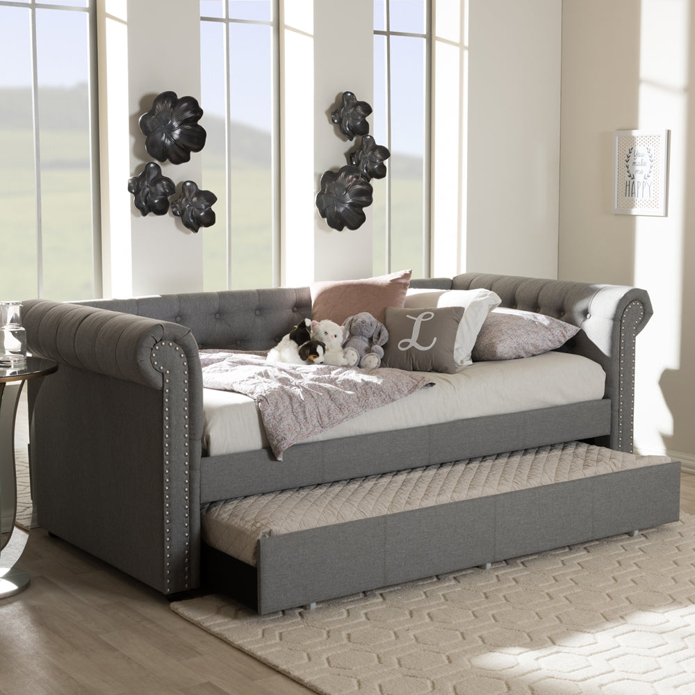 Mabelle Modern and Contemporary Grey Fabric Trundle Daybed