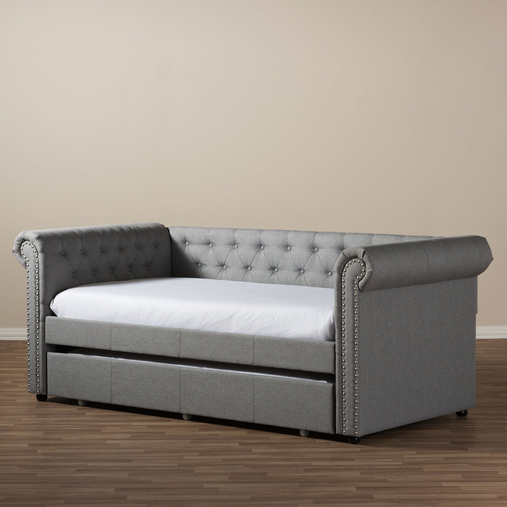 Mabelle Brown Faux Leather Upholstered Daybed with Trundle