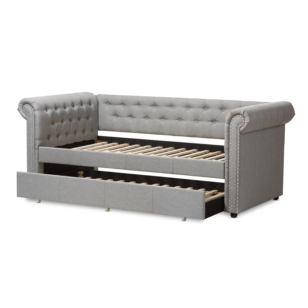 Mabelle Modern and Contemporary Grey Fabric Trundle Daybed