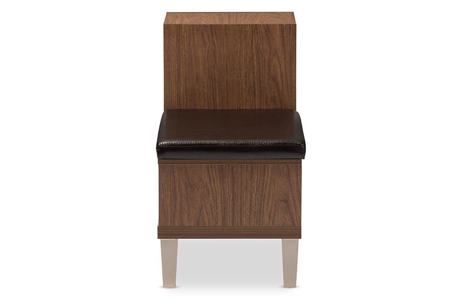 Arielle Modern and Contemporary Walnut Brown Wood 3-Drawer Shoe Storage Padded Leatherette Seating Bench with Two Open Shelves
