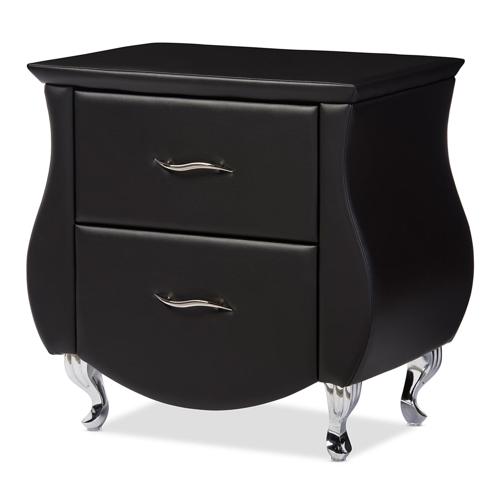 Erin Modern and Contemporary Black Faux Leather Upholstered Nightstand