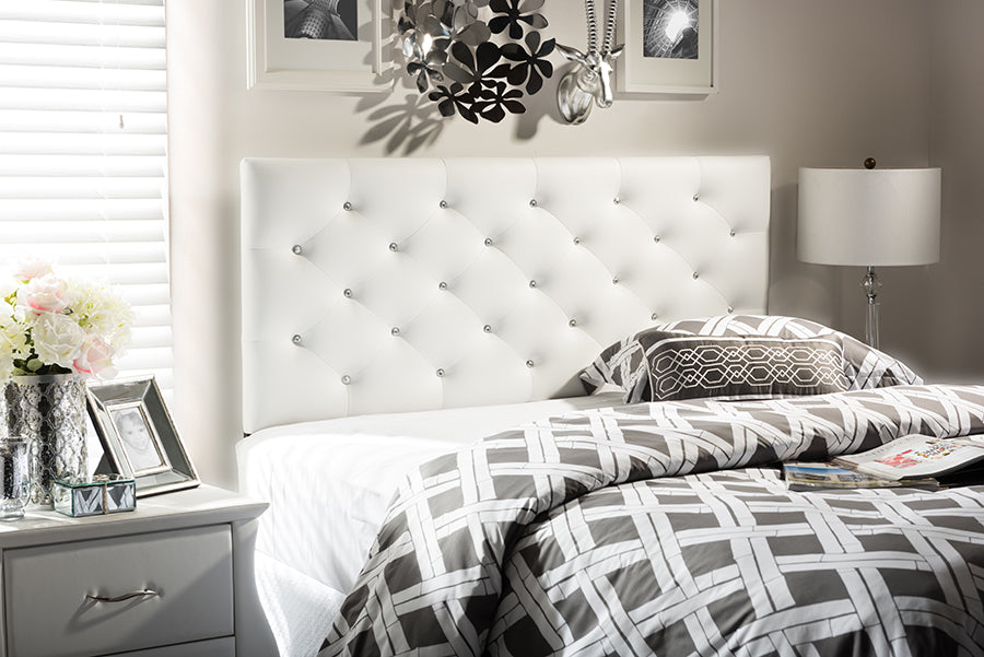Viviana Modern and Contemporary White Faux Leather Upholstered Button-tufted Full Size Headboard
