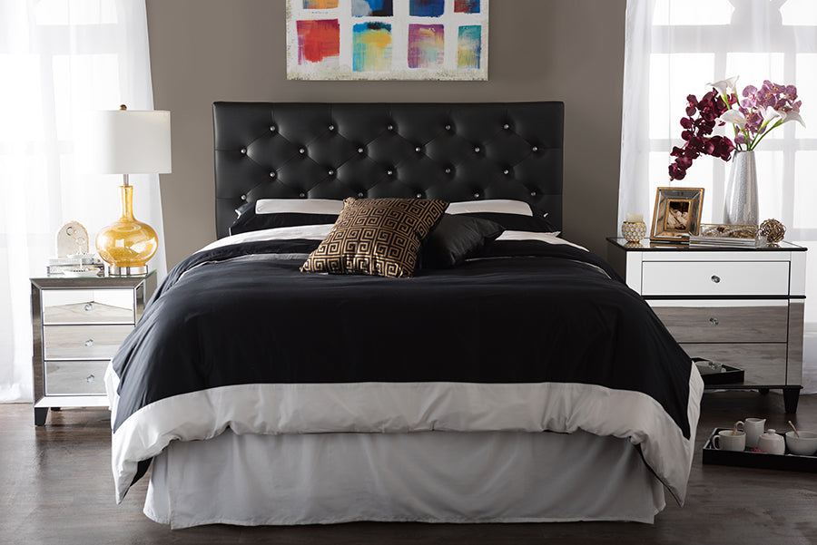 Viviana Modern and Contemporary Black Faux Leather Upholstered Button-tufted Full Size Headboard